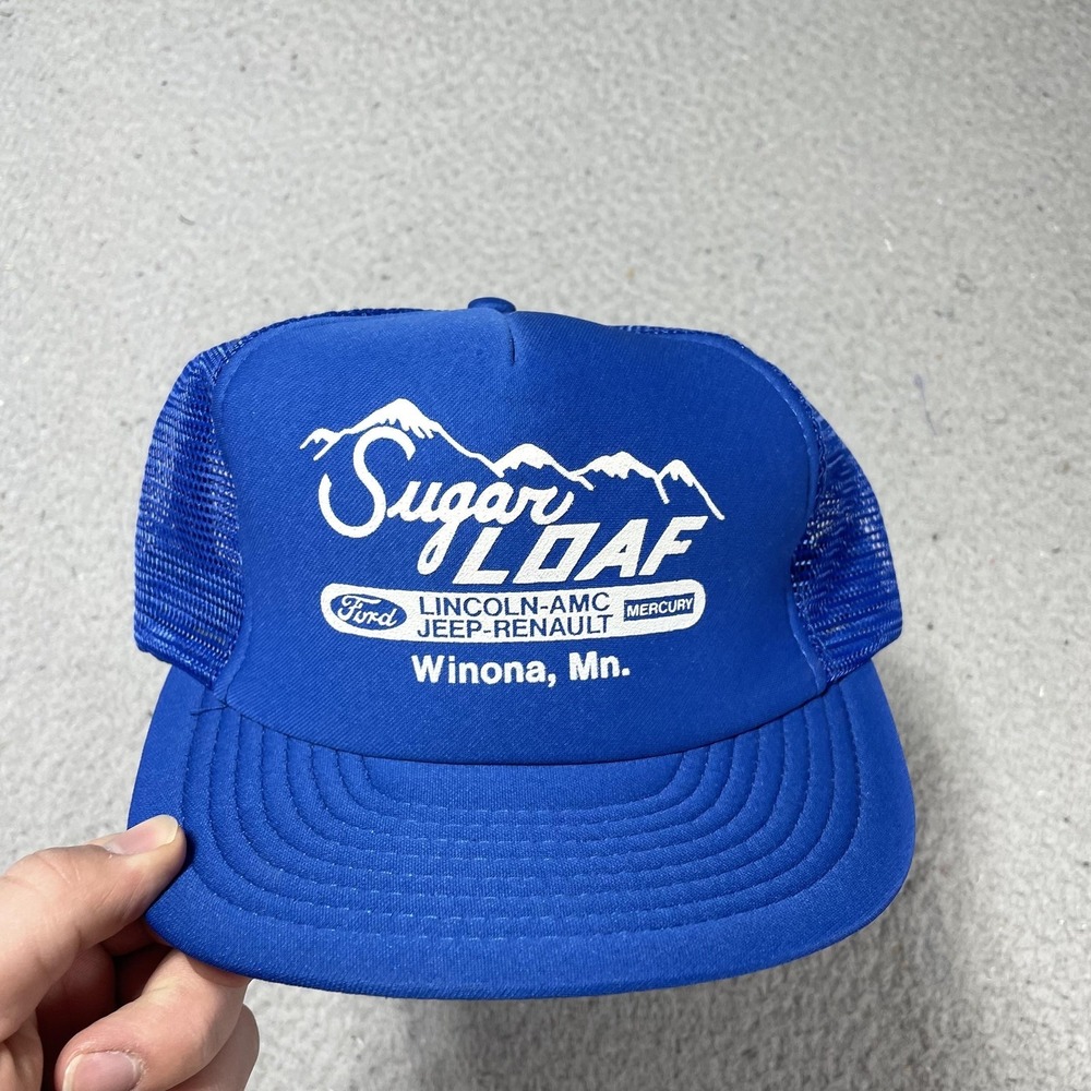 Vintage Crown Sugar Loaf Ford Hat Cap Snap Back One Size Mens Blue Trucker 80s